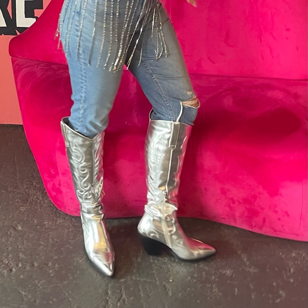 Azalea Wang metallic cowboy boot. Worn once!